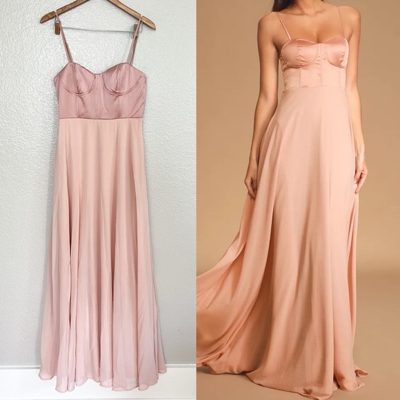 NWOT Best Part Of Me Blush Satin Bustier Maxi Dress - Picture 1 of 9